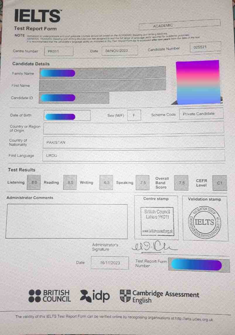 IELTS result — Student